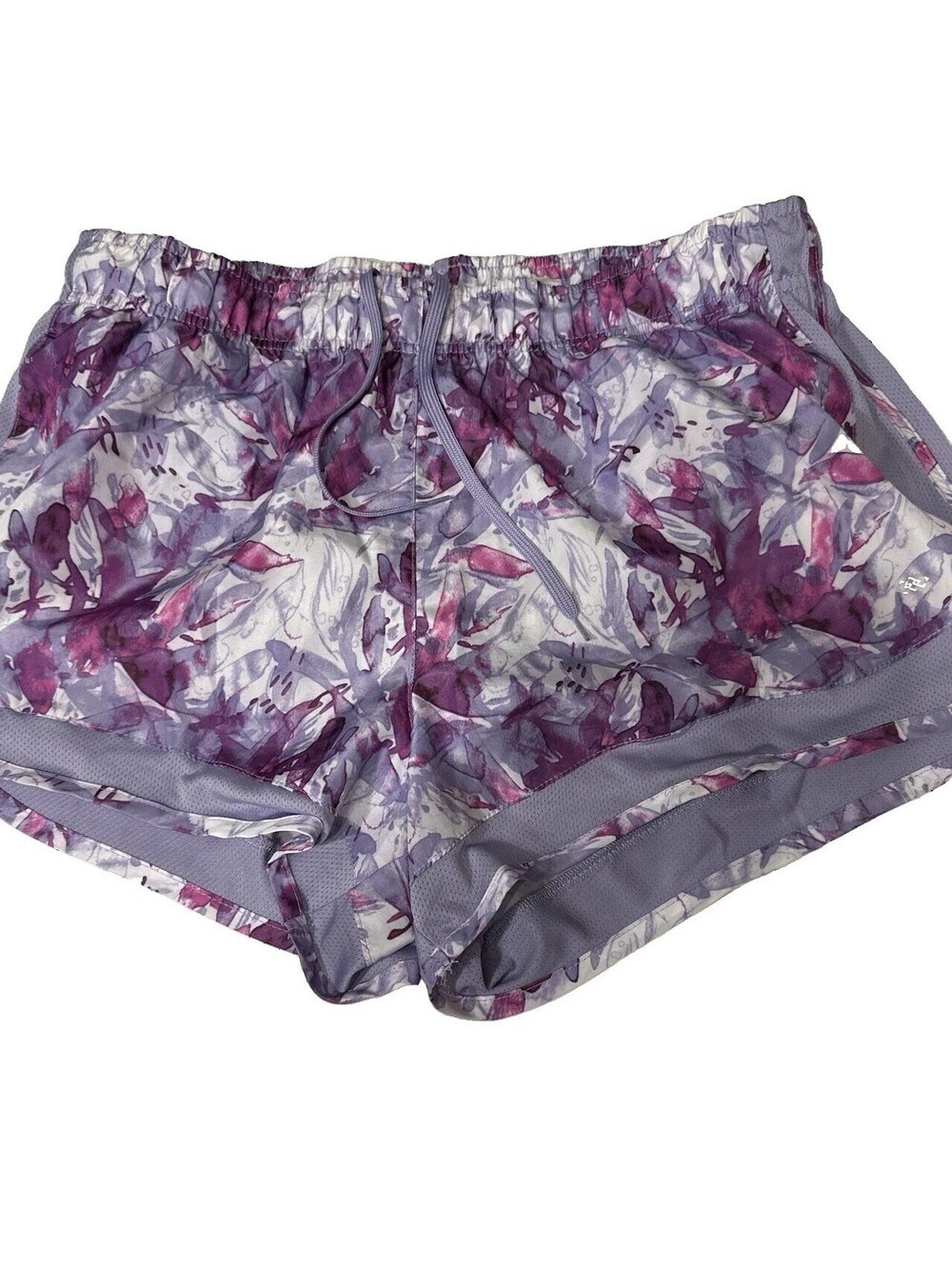 Purple Floral Activewear Shorts Women's Size XL Pull On Elastic Lining
